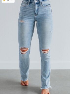 Flying Monkey Light Wash Distressed Straight Jeans
